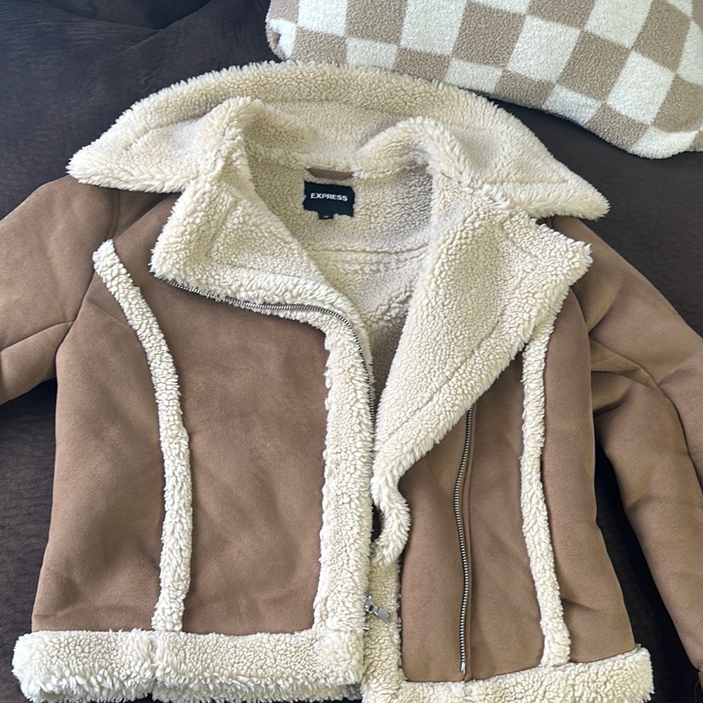 Express Tan and Cream Shearling Jacket